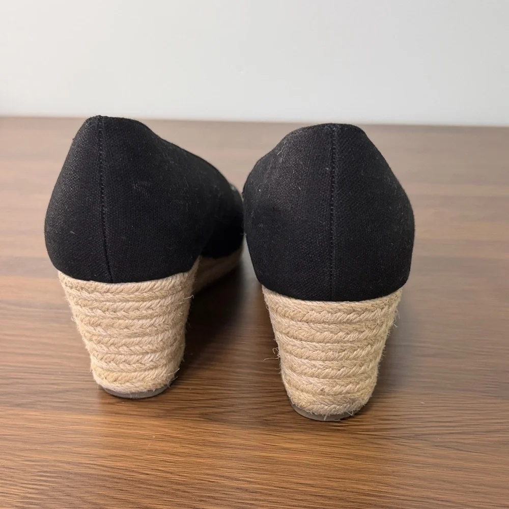 Bandolino Black Wedge Fabric Espadrille Peep-Toe Shoes Sz 11‎